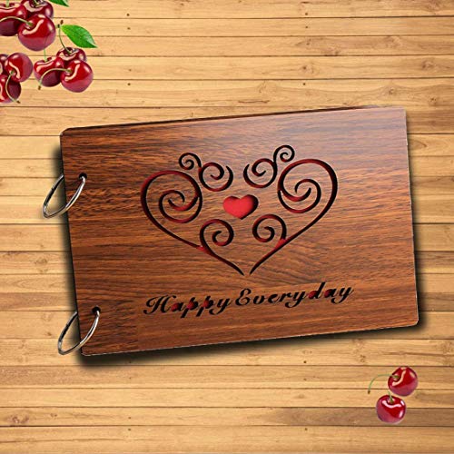 innerbitTM 'Happy Everyday' Artistic Wooden Photo Album Scrap Book 30 Pages - Size (22 cm x 15 cm) Gift Item