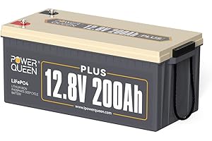 power queen 12V 200Ah Plus LiFePO4 Battery, 2560Wh Lithium Battery Built-in 200A BMS, 4000 to 15000 Cycles, Backup Battery in Case of Power Outage, Perfect for RV, Off-Grid System, Solar