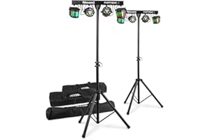 BEAMZ MAX PartyBar2 LED Disco Party Light Bars with Stands and Cases, Derby & Par Multi Effects Lighting (Pair)