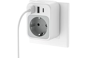 ‎TESSAN TESSAN Adapter USB C 15 W, płaskie gniazdo oszczędzające miejsce z 1 Schuko i 3 USB, wielokrotna wtyczka 3600 W, gniazdko ścienne do domu i biura, szary