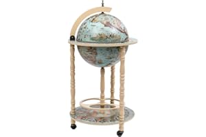 vidaXL Eucalyptus Wood Globe Bar Wine Stand Kitchen Wooden Drink Cabinet Dining Room Liquor Storage Unit Furniture Mini Pub Cart Blue