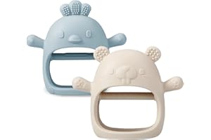 PandaEar Lot de 2 Jouets de Dentition en Silicone pour Bébé | Gant de Dentition pour Bébé pour Succion | Jouets de Dentition pour Bébé Sucette à Mâcher pour Soulager les Douleurs (Blanc/Bleu)