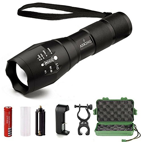 Asking Taschenlampe Taschenlampe LED Ultra Leistungsstarke Zoomable wiederaufladbar mit 5 Modi Lichtstärke verstellbar (Batterie wiederaufladbar enthalten)