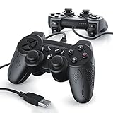 2 x Gamepads USB con cable para PC / ordenador con doble vibración | controlador de mando | Plug & Play | negro