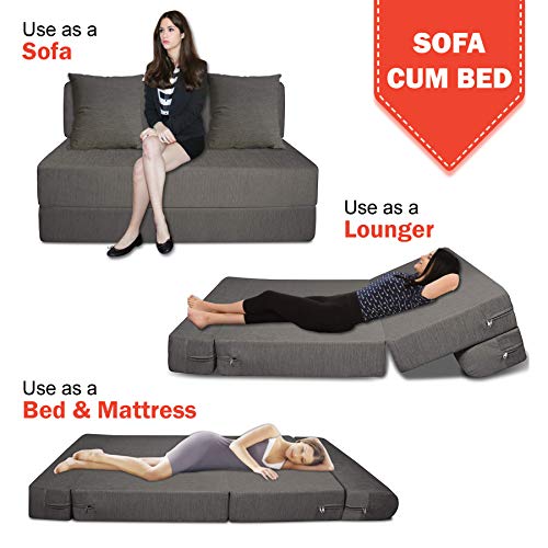 Urban Decor High Density Foam 4X6 Feet Two Seater Sofa Cums Bed Mechanism Fold Out Grey Color