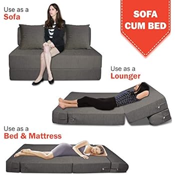 Urban Decor High Density Foam 4X6 Feet Two Seater Sofa Cums Bed Mechanism Fold Out Grey Color