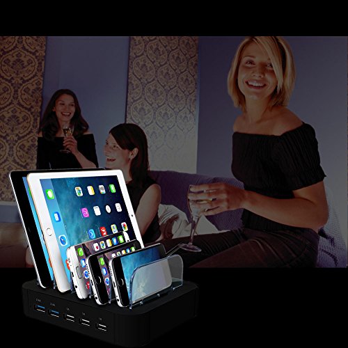AcTopp USB Ladestation Multiport USB Universal Dockingstation Ladegerät Ladedock 5 Ports USB Ladestation gehostete Desktop Ladestation Ladeeinrichtung für Handys Tablets Kindle - 6