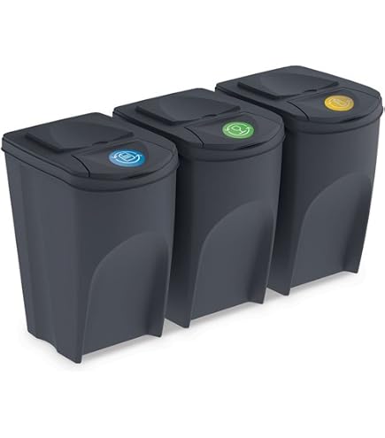 KADAX Kit De Tri Sélectif 4 Bacs 12L Avec Couvercles Étanches - Blanc Plastique Robuste