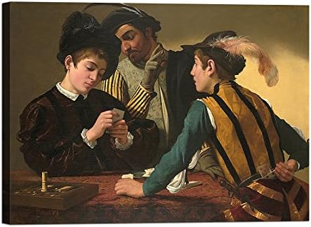 Picture on canvas with Wooden Frame Caravaggio The Cardsharps 100x75 CM