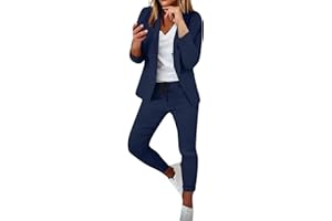 YOUYING Set blazer da donna, 2 pezzi, completo aperto sul davanti, elegante giacca e pantaloni, abbigliamento da ufficio casual da ufficio