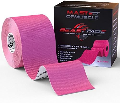 Kinesiology Tape Featuring Latest Strapping and Taping Applications For Best Results - Best Therapeutic Sports Tape for Injury and Performance - Ideal for Knee, Shoulder, Elbow, Ankle, Neck Pain and Much More - Superior Waterproof Technology and Adhesion โ Latex Free โ FDA & CE Approved - Available in Black, Pink and Blue - (Pink)