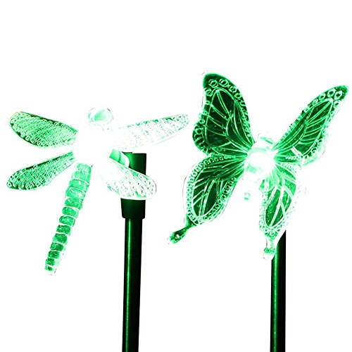 Cisting Pack of 2 Solar Color-Changing Dragonfly Butterfly LED Solar Powered Garden Pathway Stake Lights Lanterns for Lawn Yard Patio Outdoor CIS-57254B