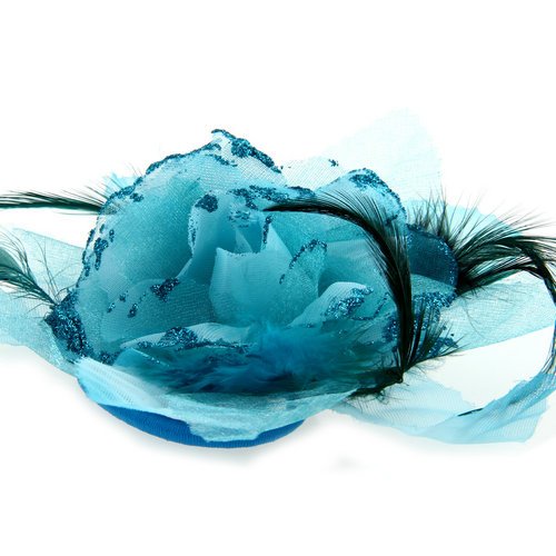 Easy Provider® Feder Organza Rosen Blau Haarband Haargummi Haarblume TOP - 2