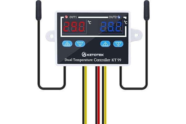 KETOTEK Dubbel temperaturregulator Digital AC 220V med 2 NTC Sond Automatisk Kyla Värme Termostatstyrning Direkt utdata för i