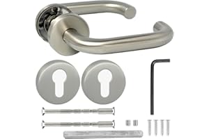 ALSTEN TECH HardwareStore Türgriff Edelstahl Türklinke Türbeschlag U-Form Drückergarnitur PZ Profilzylinder Rund Oval Rosette NEU mit Feder (Rund Rosette)