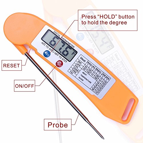 MANLEHOM Hausmannskost Grill Fleischthermometer ultraschnelle digitale elektronische thermometer mit klappbaren interne Sonde (orange) - 2