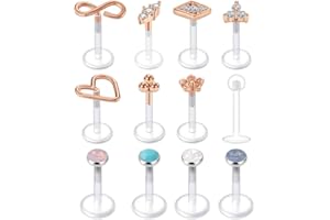Mayhoop Piercing Transparente cartílago Tragus Helix d'oreja Piercing Labio labret Studs acrílicas Flexibles 16G con circonita Opal para Mujeres y Hombres 6 mm/8 mm/10 mm