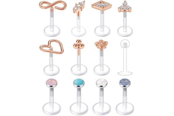 Mayhoop Piercing Tragus Helix Labret 16G Acrylique Flexible Clair CZ Opal Retainers Labret Studs Clou de Tragus Cartilage Helix Lèvre Femme Homme Bijoux de Piercing
