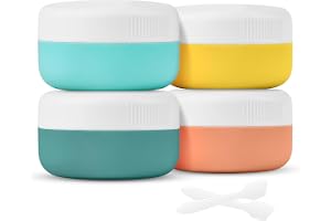 HOTUT Silikonkrämburk, 4 stycken resekosmetikbehållare, 30 ml silikonkrämburkar med genomskinlig påse, läckagesäkert resetillbehör med lock för kosmetika, schampo och handkräm
