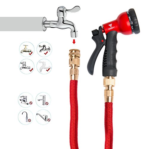 VOOKI Gartenschlauch mit 8-in-1 Brause 7m-30m Flexibel Dehnbar Wasserschlauch für Gartenarbeit Bewässerung Camping Reinigung, Dreifach-Latex-schlauch & massivem Messing Schnittstelle – (Rot 30m) - 5
