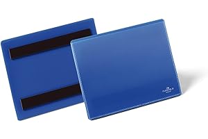 DURABLE - Porte étiquette - Porte étiquette magnétique - Pochette porte-étiquette - Pour surfaces métalliques - Format 1/2 A5 paysage - 210 x 74 mm - Bleu foncé - Boîte de 50 pièces - 175607