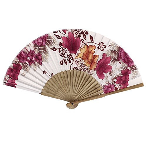 sourcingmap® Stoff Chinesischen Stil Blumenmuster Party Faltreifen Statt Hand-fächer Weiss
