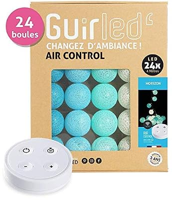 GuirLED Guirlande lumineuse boules coton LED USB - Télécommande sans fil - Chargeur double USB 2A inclus - 4 intensités - 24 boules - Horizon