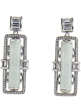 Jade of Yesteryear Damen Ohrstecker Ohrhänger Sterling-Silber 925 oxidiert vintage-look Jade grün Zirkonia