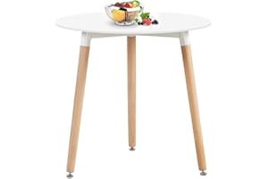 ‎H.J WEDOO H.J WeDoo Runder Esstisch Weiss Küchentisch, Holz, 80 * 80 * 72 cm, Beine Natur, Gummi Untersetzer, Weiß