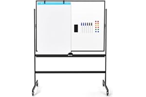 COSTWAY Lavagna Bianca Magnetica Mobile, Lavagna Cancellabile con Altezza Regolabile Girevole a 360°, con 4 Ruote Bloccabili, Doppia Faccia, 90 x 120 cm