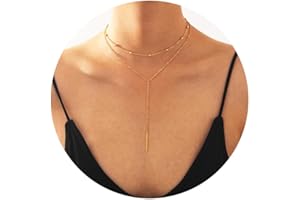 RLMOON Lariat Necklace for Women Gold Long Y Necklace Trendy 14K Gold Plated Layered Drop Necklace Dainty CZ Pearl Bar lariat Necklace Women Wedding Jewelry