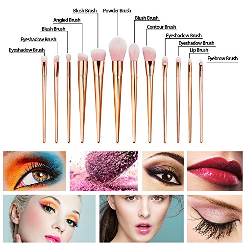Oshide 12 Stück Make up Pinsel Set einschließlich Foundation Puder Bürste Lidschatten Eyeshadow Blush Lippe Kosmetik Pinsel Werkzeuge – Rose Gold - 6