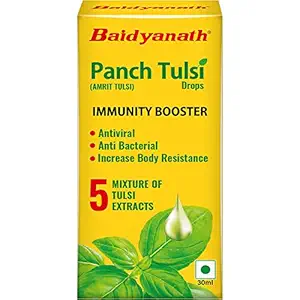 Baidyanath Panch (Amrit) Tulsi Drops, Natural Immunity Booster and Powerful Cough & Cold Relief Drops | Antiviral, Antibacterial, Increases body resistance | (30 ml)