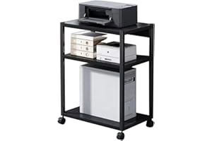 Creperture Soporte para Torre de Ordenador de 3 Niveles, Altura Ajustable con Ruedas, Soporte para CPU de PC, Mesa de Impresora de Metal para Salón, Dormitorio, Estudio, Oficina, 51 x 30 x 69 cm