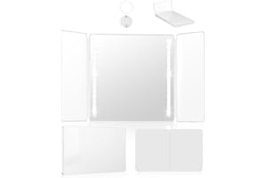 Xespis Espejo 360 Cortar Pelo con Luz, Triple, Portátil, Plegable y Altura Ajustable, con Espejo de Aumento 10X, para Barbero y Peluquería (Blanco)