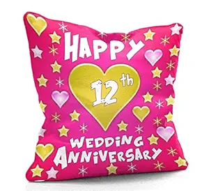 DreamVio Happy 12th Anniversary Cushion,Pillow for Gifting on Birthday's & Wedding to Couple,Husband, Wife, Friends Color : Pink (12 x 12 inch)