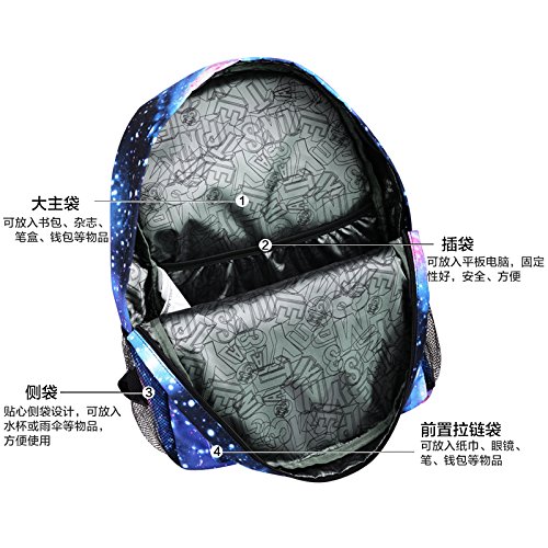 Ivystore Sternenhimmel Noctilucence Casual Unisex Schule Umh  ngetasche wasserdicht Laptop Rucksack mit USB-Ladeanschluss Rucksack mit 1   frei Federm