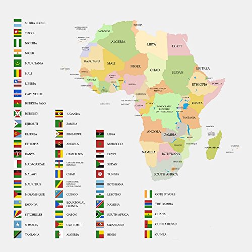 OFA Prints Carte d'Afrique avec drapeaux, tableau mural moderne  Poster Maxi Dimensions?: 59 X 59 Cm