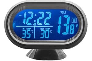 ‎SHKALACAR Shkalacar 3in1 Autothermometer Digitaluhr Voltmeter mit LCD Digitalmonitor, 12V Temperatur und Spannungsmesser, Erkennungsanzeige für Auto LKW SUV Wohnmobil, Blau und Orange