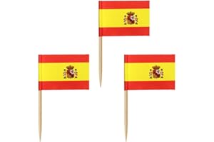 STOBOK 100 Unidades Bandera de España Palillos de Dientes Banderas de España Cupcake Toppers Bandera de Cóctel Palillos Pequeños Palillos de Campo para La Celebración de La Copa del