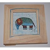 Bild, Elefant auf Papier mit bemaltem Holzrahmen, Original
