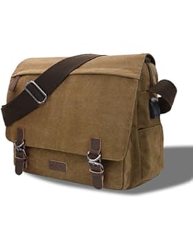 WinCret 15.6 Zoll Laptop Umhängetasche mit USB Ladeanschluss Wasserfest Vintage Canvas Herren Schultertasche Messenger...