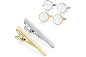 UJOY Cufflinks & Studs Set 1Pair Cufflinks & 3Pair Tuxedo Studs Mens Jewelry Kit with Gift Box - Elegant Shirt Buttons with Cufflink Box Black Polishing Cloth for Valentine Day, Father 's Day Prese-nt