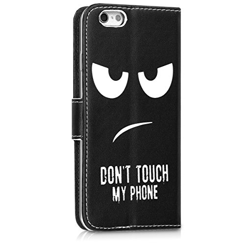 kwmobile HÃ¼lle fÃ¼r Apple iPhone 6/6S - Wallet Case Handy SchutzhÃ¼lle Kunstleder - Handycover KlapphÃ¼lle mit Kartenfach und StÃ¤nder Don't touch my Phone Design WeiÃŸ Schwarz