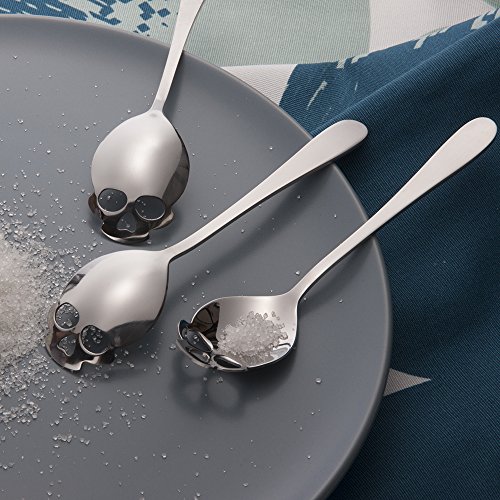 Totenkopf Teelöffel FOXAS Edelstahl 18/10 Schädel Totenkopf Zuckerlöffel Teelöffel 6er Set Skull Spoon - 7