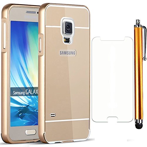 Sunnycase Beliebt Detachable Luxus PC Bumper Rahmen Case Metall Aluminium Frame Hybrid Schutz Hülle Tasche Schutzhülle für Samsung Galaxy S5 I9600 S V / S5 NEO Smart Metall Case Cover + HD Super Klare Displayschutzfolie + Stylus Stift Touch Pen, Gold