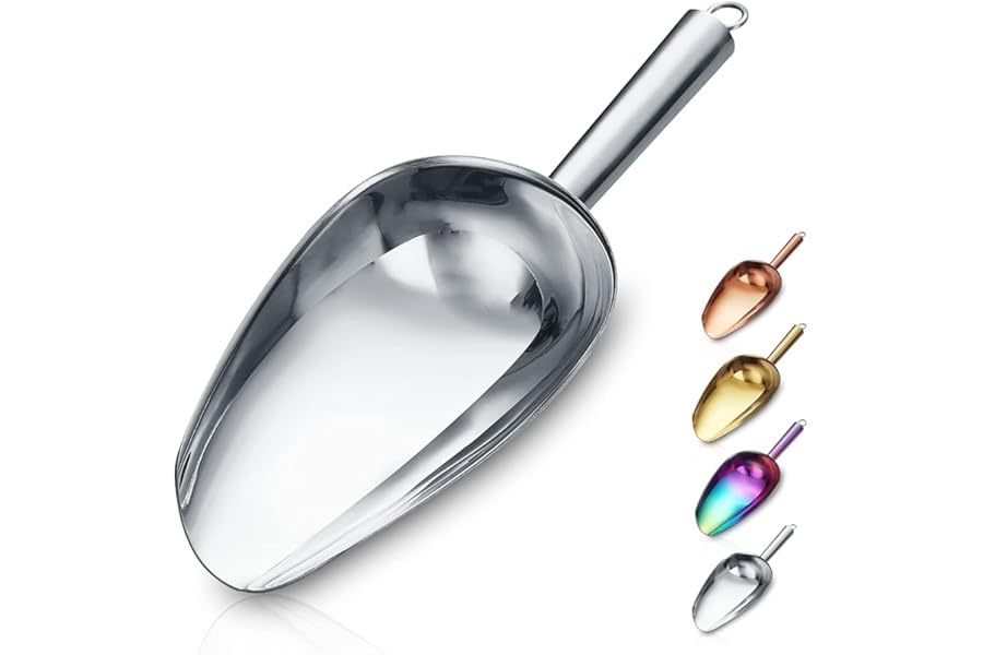 Berglander Stainless Steel Ice Scoop 6 OZ, Multipurpose Scooper for Kitchen, Bar, Party, Wedding, Pet, Animal, Dog Food, Beach Shovel (Silver)