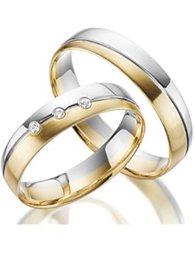 2 x 333 Trauringe Gold Bicolor Weißgold Eheringe Massiv Paarpreis LM.06.GG.WG