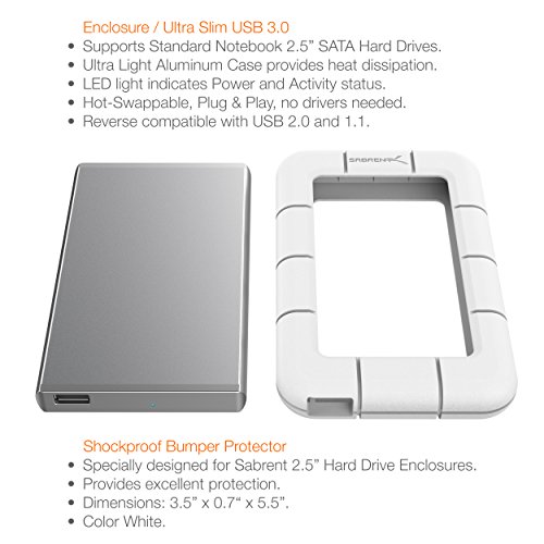 Sabrent Festplatten - Zubehör - Rahmen USB 3.0 SSD / 2,5-Zoll-SATA Externe stoßfest Aluminium Festplattengehäuse [Unterstützt UASP SATA III] Weiß / Silber (EC-UM3W)