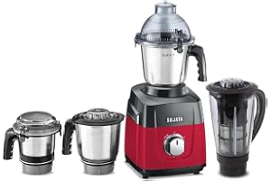 Sujata MG03 Mixer Grinder |1000 Watts Double Ball Bearing Motor|24000 RPM|Non-Stop 90 Mins Running|4 Jars including 1750ml Blender with Coconut Milk Extractor, 1500ml, 1000ml, 500ml Jar| Red & Black